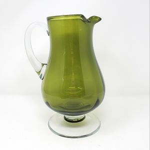 VTG Badash Crystal Impressions Avocado Green Optic Footed Pitcher